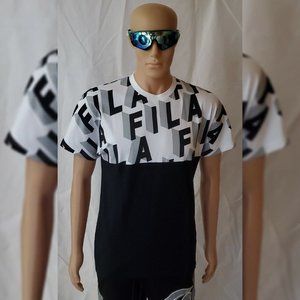 FILA HAZE TEE MEN' CREW NECK SHORT SLEEVE WITH REPEATING FILA LOGO SIZ L BLACK